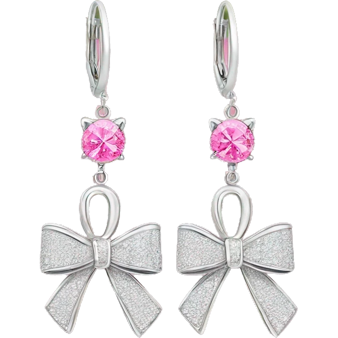 Silver diamond earrings￼ with a bow in pink emoji