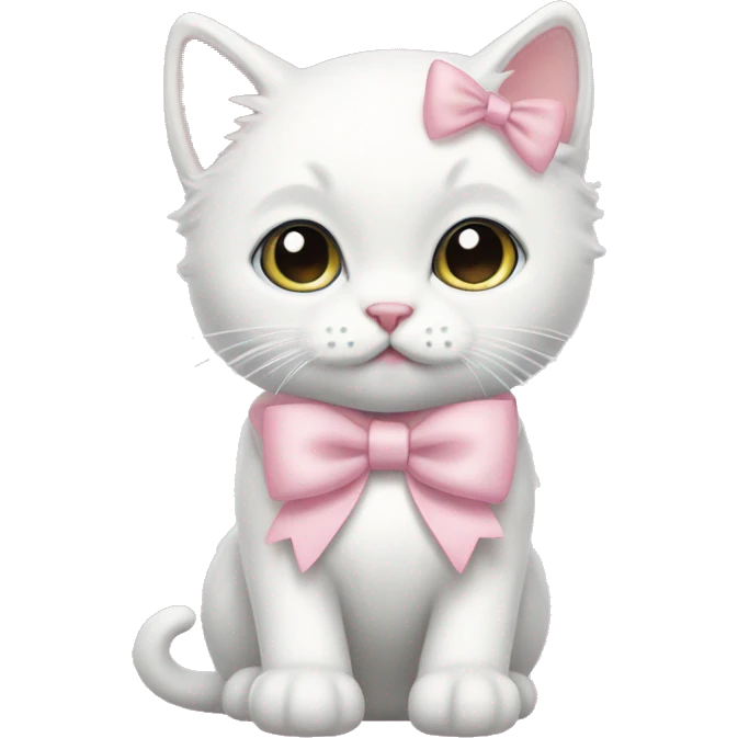 white kitty with light pink bow coquette  emoji
