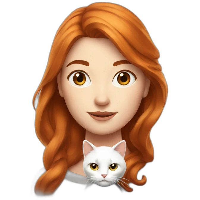 Femme rousse avec chat blanc au yeux varion emoji