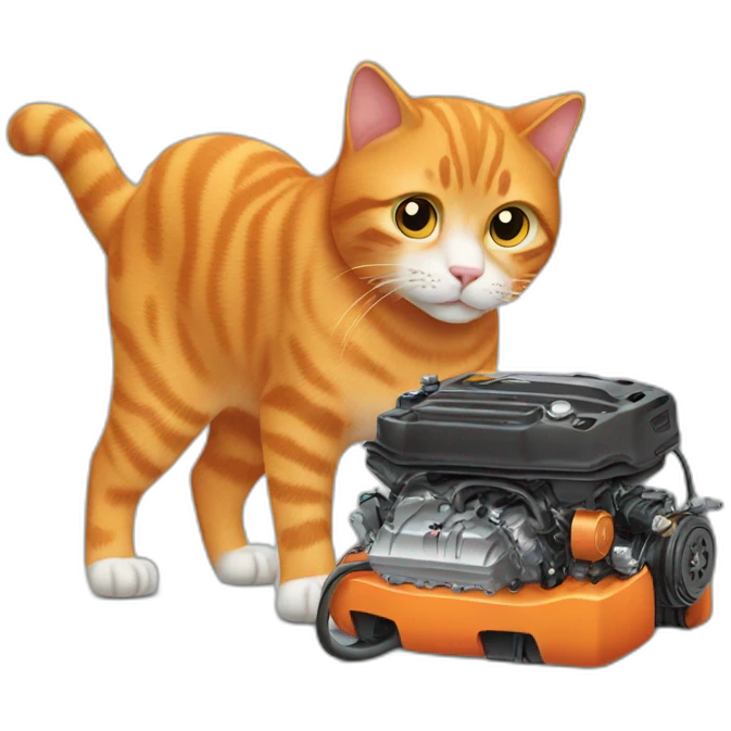 orange cat checking car engine emoji