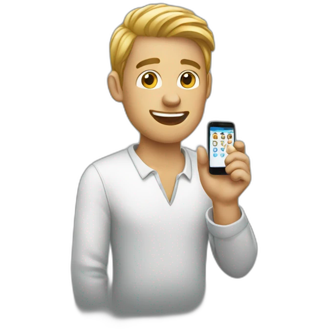 man showing his mobile emoji
