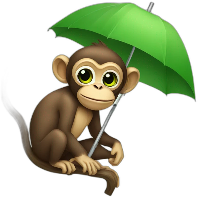 Monkey with galsses and green eyes and umbrella on tree emoji