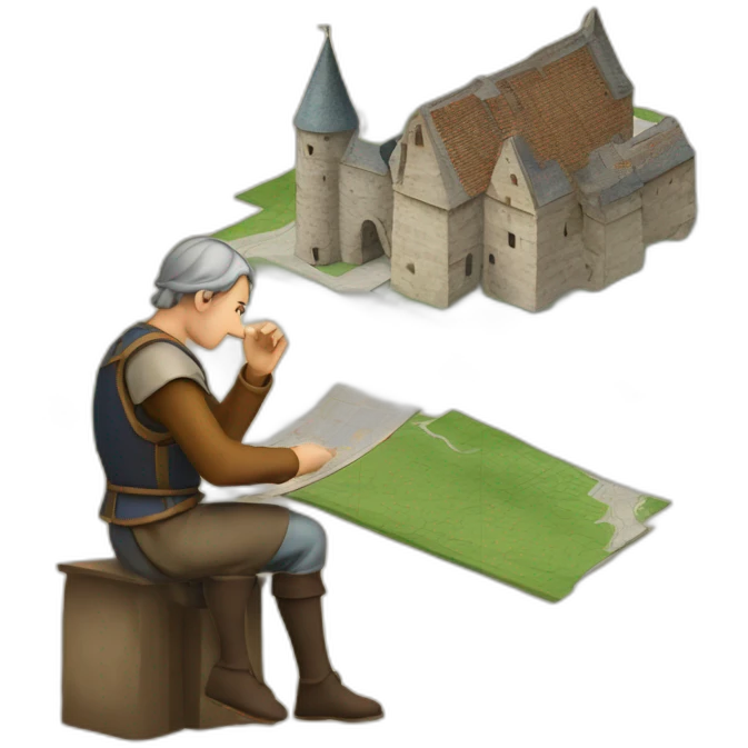 medieval architect in action, thinking over a map of a building emoji