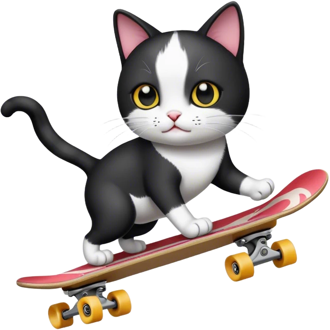 Black and white cat skateboarding  emoji
