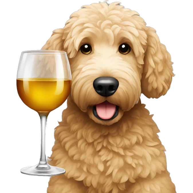 Golden doodle drinking wine emoji