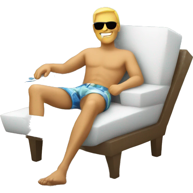 White  man relaxing in a couch on beach with cocktail emoji