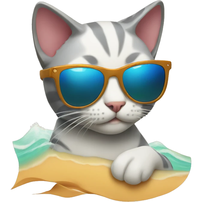 cat with sunglasses at the beach emoji