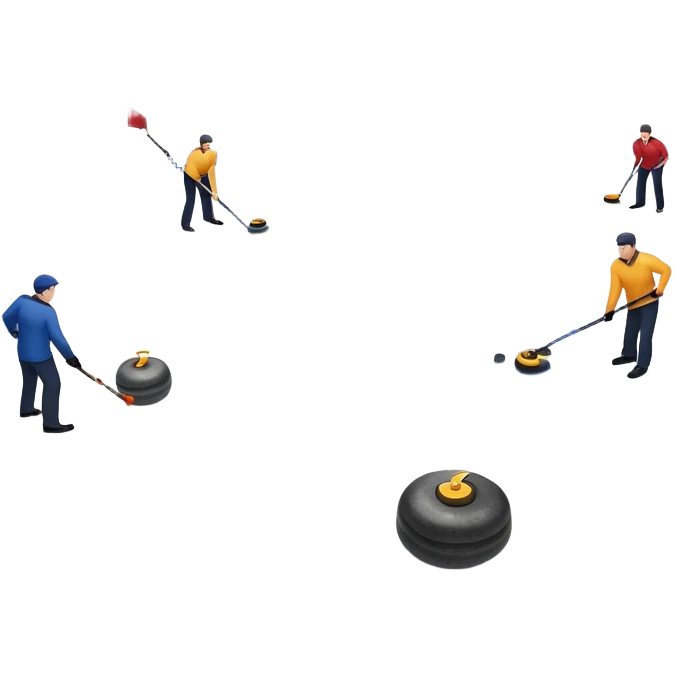 An icon showing a curling match on an indoor ice stadium, with a polished curling stone gliding toward the target and players sweeping. Spectators watch from stands, and flags hang above the rink. Transparent background highlights strategy and focus in the sport of curling. emoji