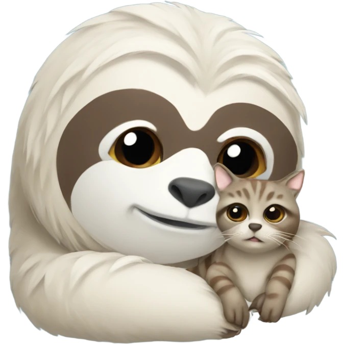 White sloth, holding tabby cat emoji