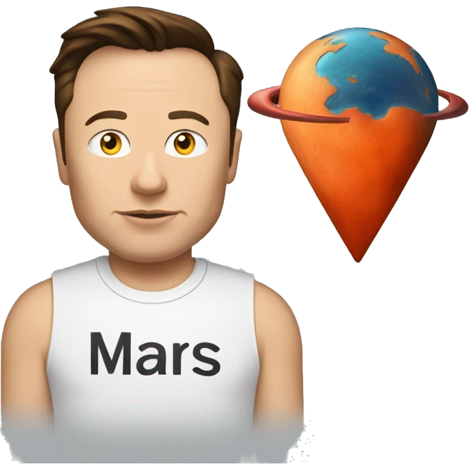 Elon musk wearing a T shirt with “I ❤️ MARS” on the front emoji