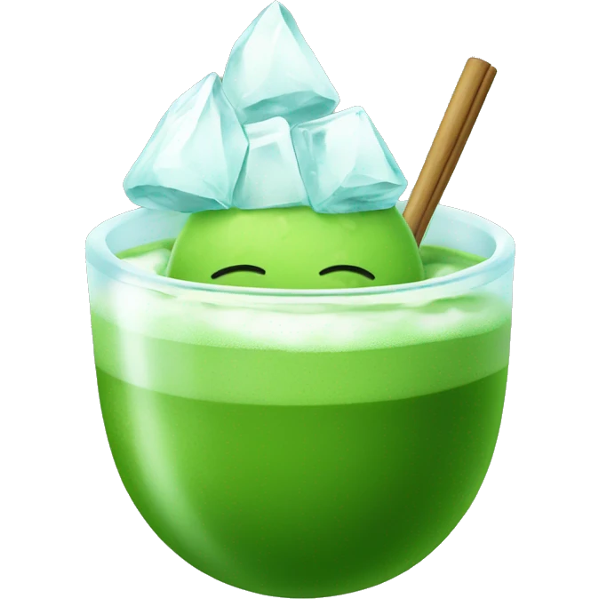 matcha with ice cubes in a cip emoji