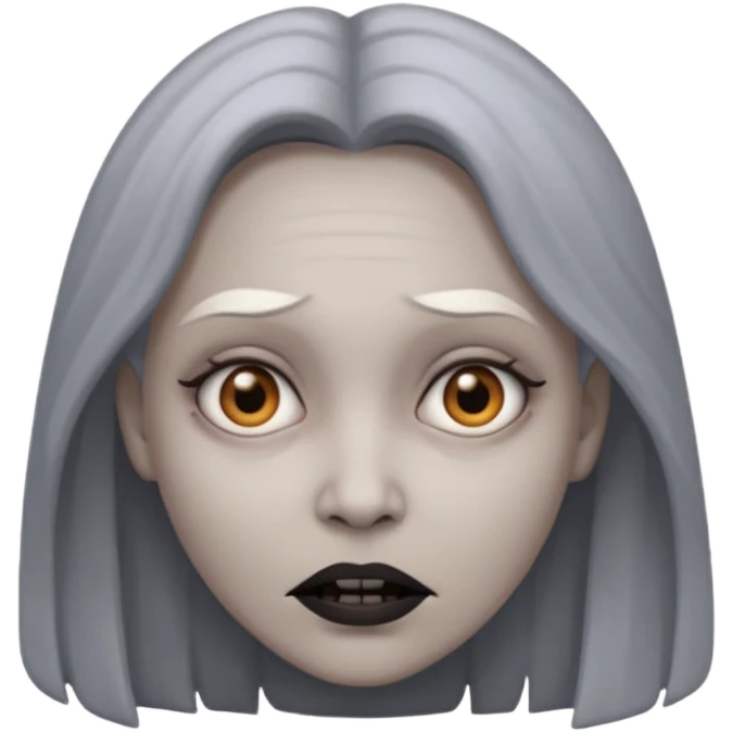 woman with gray skin and a creepy face emoji