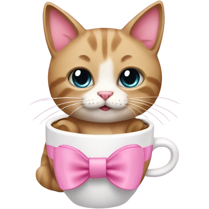 Cat wearing pink bow drinking coffee  emoji