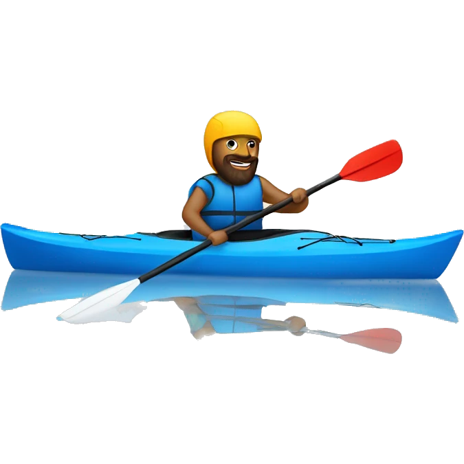Man with beard kayaking blue kayak emoji