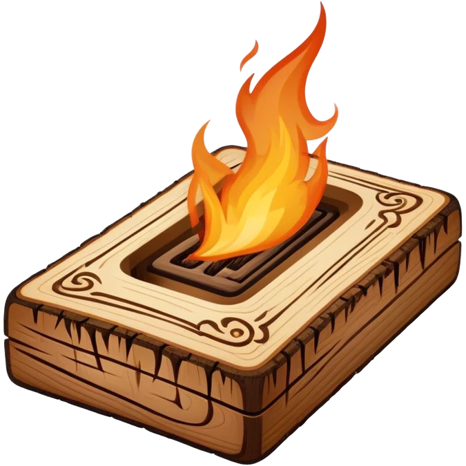 Pyrography icon, piece of wood being burned with a pyrography tool, visible burn marks forming intricate patterns, wood texture, minimalistic style, clean lines, transparent background. emoji