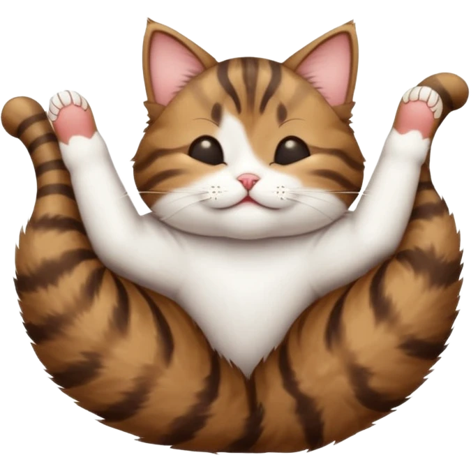 dark brown tabby and white small cat in funny positions upside down with eyes closed emoji