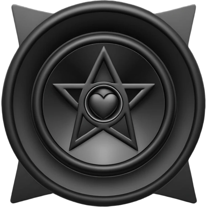 Black speaker with black heartagram in it emoji