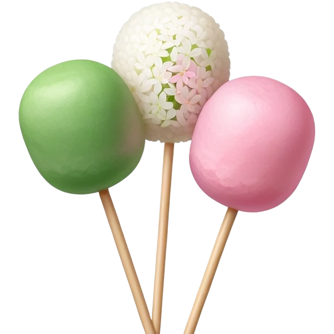 Traditional hanami dango with three colorful rice balls on a stick showing pink, white, and green colors emoji
