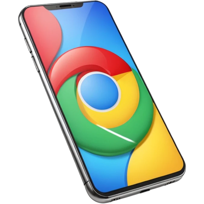 modern smartphone in 3D chrome metallic style, highly reflective and shiny, colorful screen, realistic details emoji