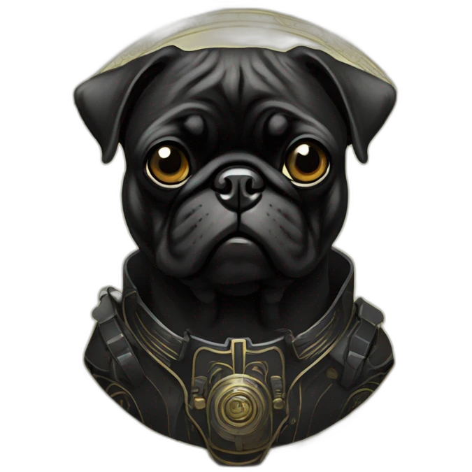 A cyberpunk black pug in Art Nouveau style during 1910 emoji