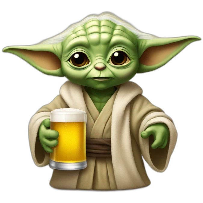 bebe yoda with a beer emoji