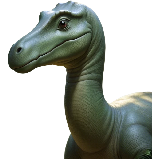 Beautiful and Majestic Brontosaurus Portrait Emoji, Head and body rendered in serene repose with a gentle, confident smile, showcasing its enormous, graceful neck and a massive, textured form with eyes softly closed in tranquil repose, Simplified yet exquisitely endearing features, highly detailed, glowing with a soft, drowsy ancient light, high shine, relaxed and utterly majestic, stylized with an air of timeless prehistoric splendor, soft glowing outline, capturing the essence of a beautiful and majestic Brontosaurus that embodies the serene power of the ancient world! emoji