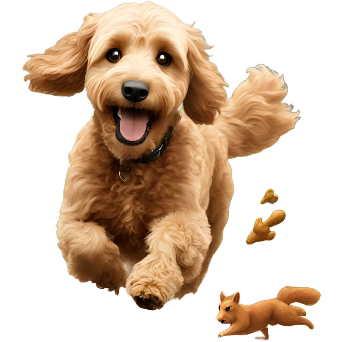 Mini goldendoodle chasing squirrel emoji