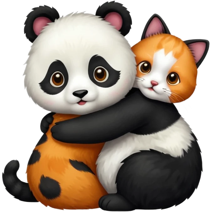 Panda hugging a calico cat emoji