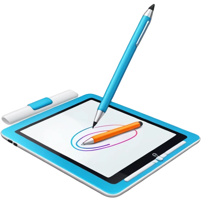 Computer graphics, digital art tools, graphic tablet, stylus, vibrant colors, smooth lines, modern design elements, minimalistic, on a white background, no extra details. emoji
