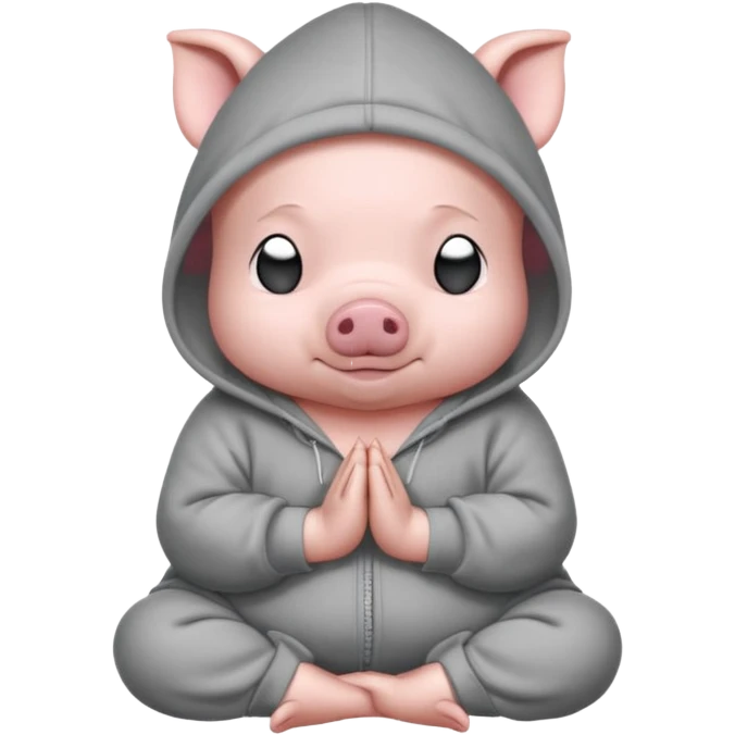 a cute baby pig in an oversized hoodie meditating emoji