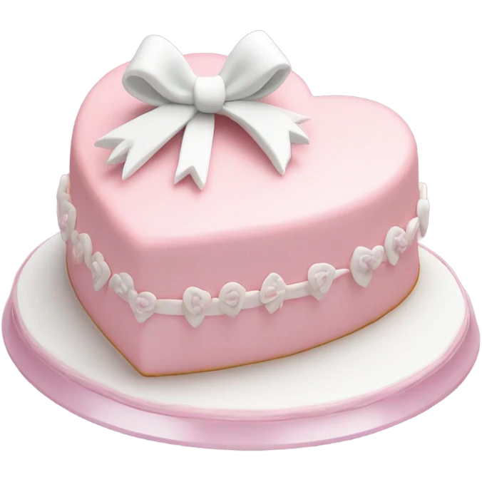 Pastel pink heart shaped cake with fancy white icing and bows emoji