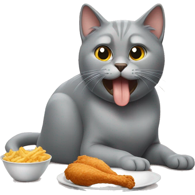 Gray cat eating fried chicken emoji