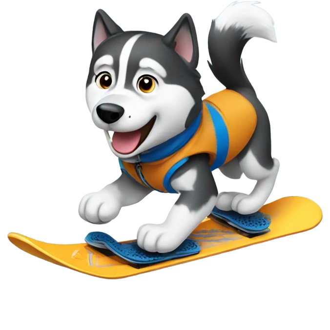 Huskies riding a snowboard emoji