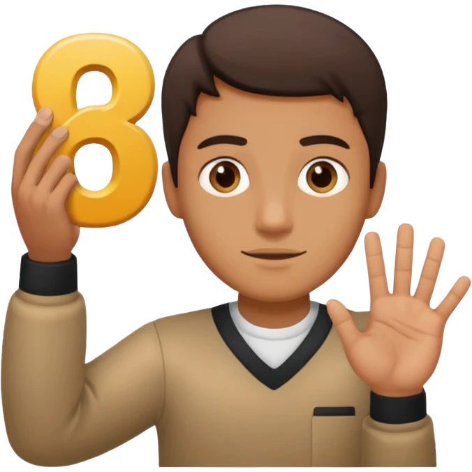man holding 6️⃣ above the lefthand and 7️⃣ above the right hand emoji