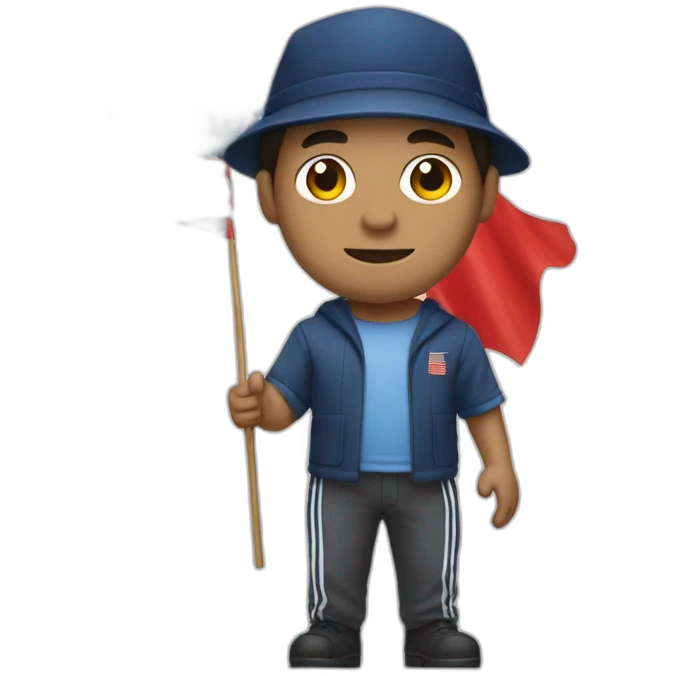 Man in Yale university hat holding Vietnam flag emoji