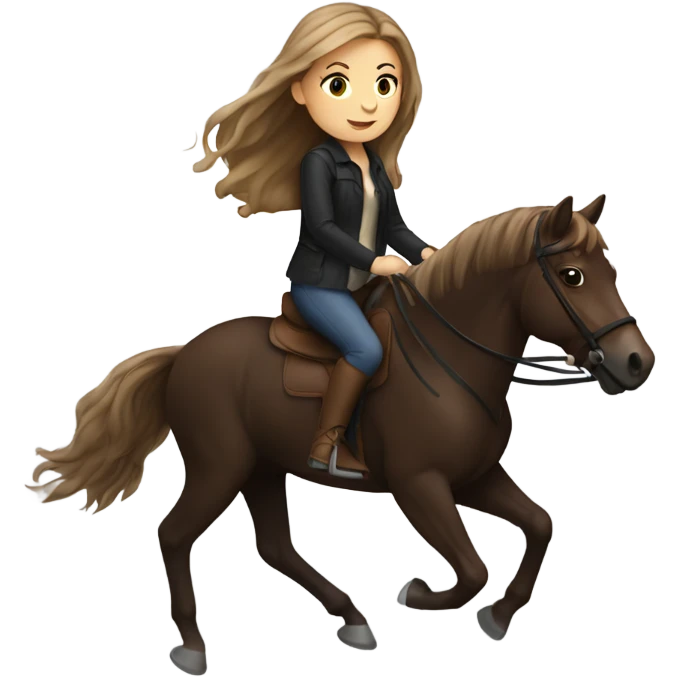 Girl with light brown hair riding a dark brown horse with dark brown hair  emoji