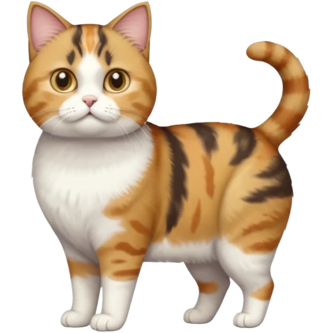 full body calico tabby + white cat with tiny head and fat body emoji