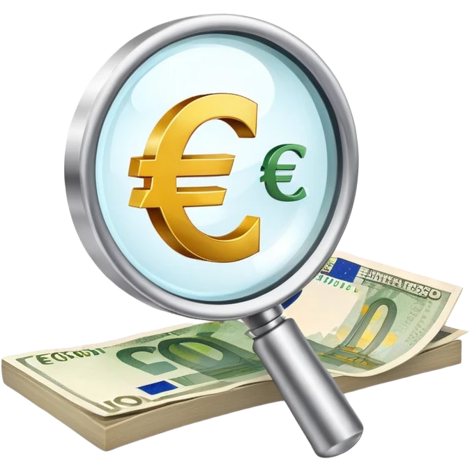 magnifying glass examining euro price chart with € symbol emoji