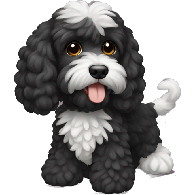 Black cockapoo full body small white stripe only on chest  emoji