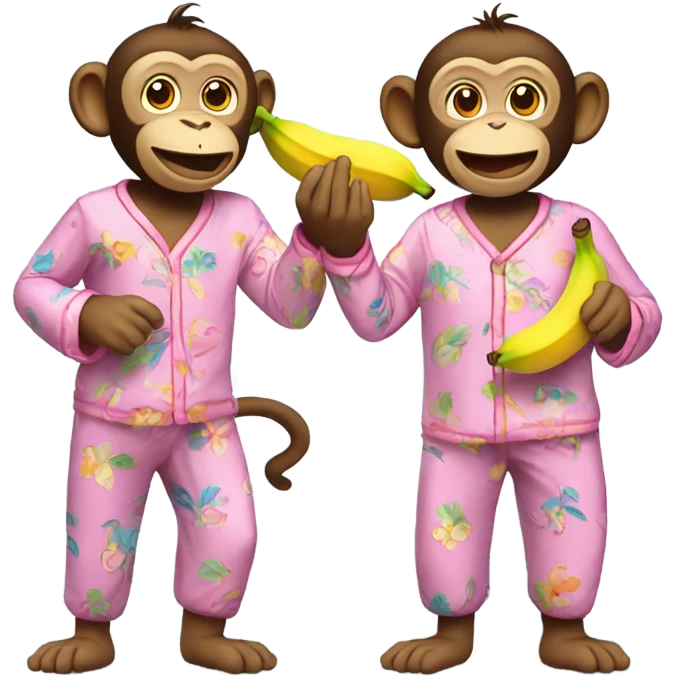 two monkeys holding a banana in pajamas emoji