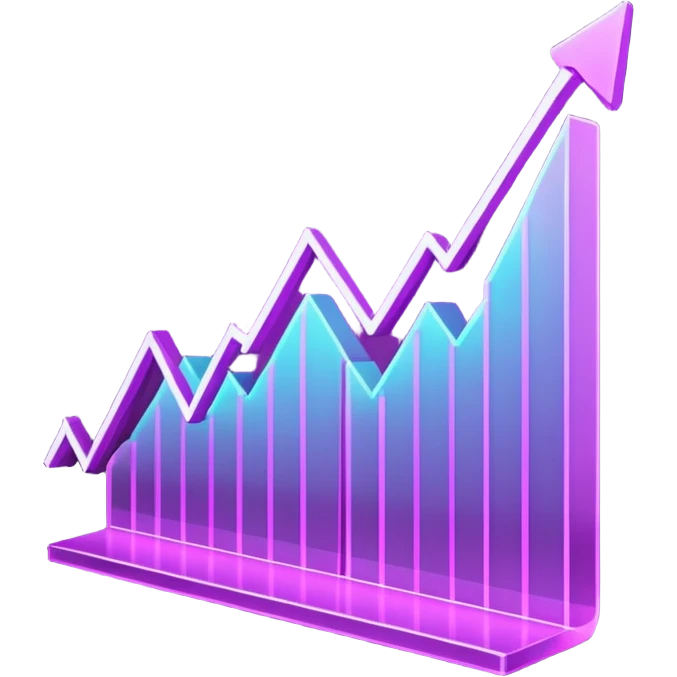 A glowing purple hologram of a line chart emoji