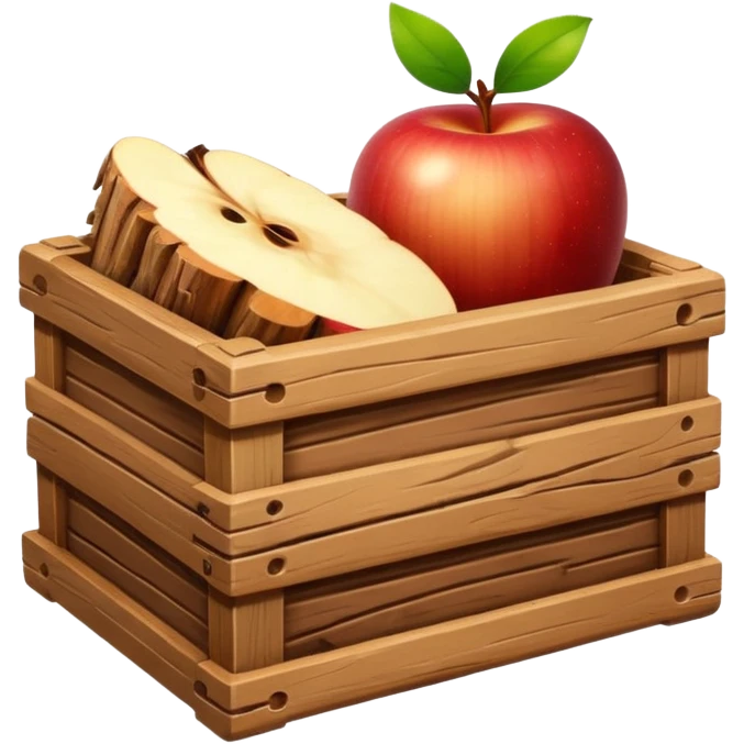 wooden box emoji, open crate with a log placed inside, realistic wood textures, vivid highlights, apple emoji style emoji