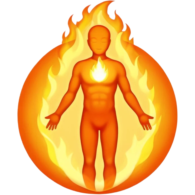 a glowing orb or flame emerging from a human silhouette, symbolizing the soul's energy, vibrant and luminous emoji