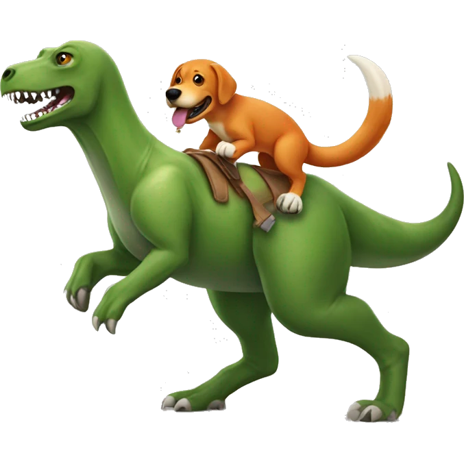 Fox red Labrador riding a dinosaur emoji