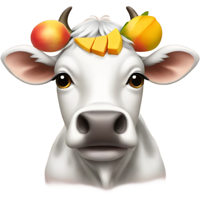 Moo deng with a bow in her hair eating mango emoji