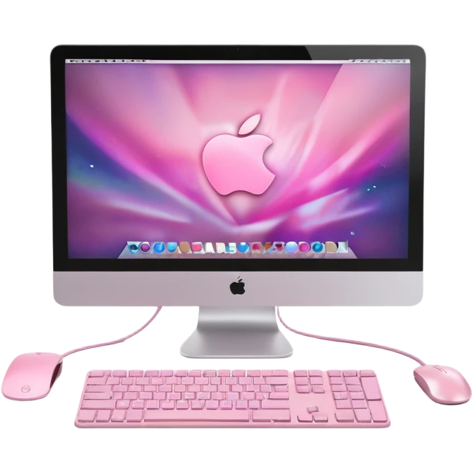  “Pink iMac with pink bezel, aesthetic high-quality 3D render, Apple-style design, pastel pink keyboard and mouse, girly tech setup, soft studio lighting”  emoji