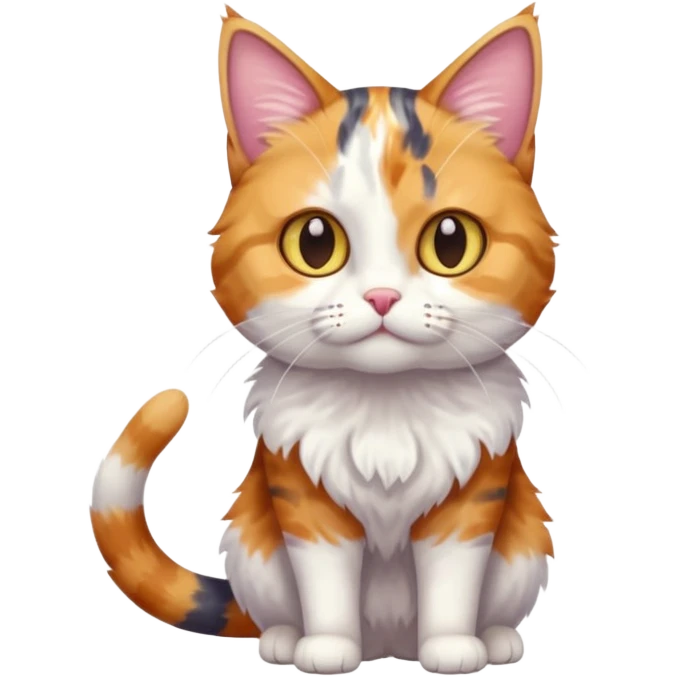 full body anxious looking colourful calico tabby cat with tiny head to large body with fully white front legs emoji