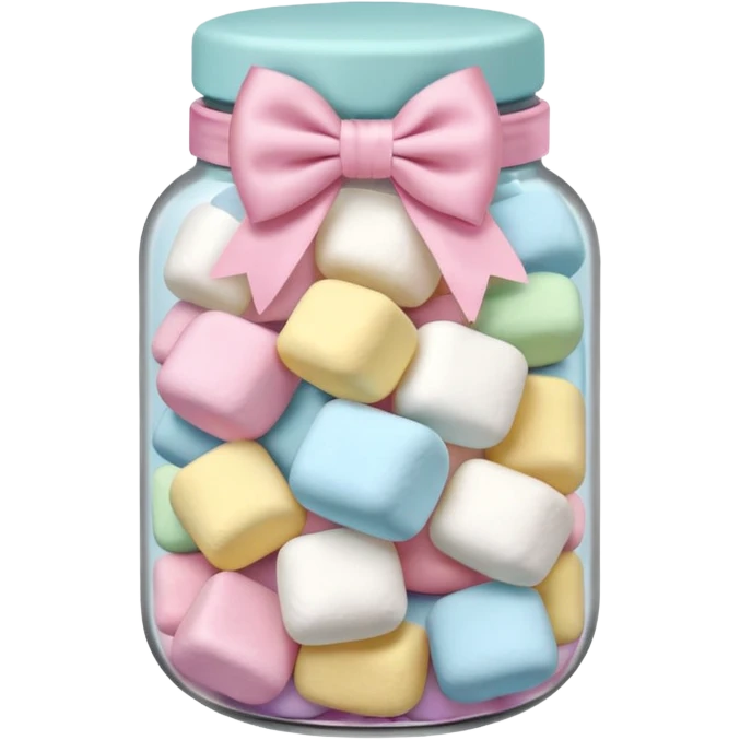 A jar filled with pastel marshmallow. A pastel Bow on the top emoji