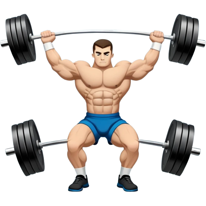 Powerlifting emblem featuring a stylized barbell with heavy weights on each side, flanked by muscular arms gripping the bar. The design is bold and dynamic, symbolizing strength and determination. The background is minimal, focusing on the emblem itself, with a sleek and professional look.  emoji