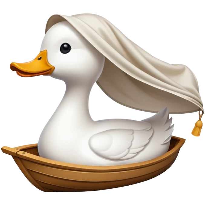 the white duck-shaped boat with a Shade cloth emoji